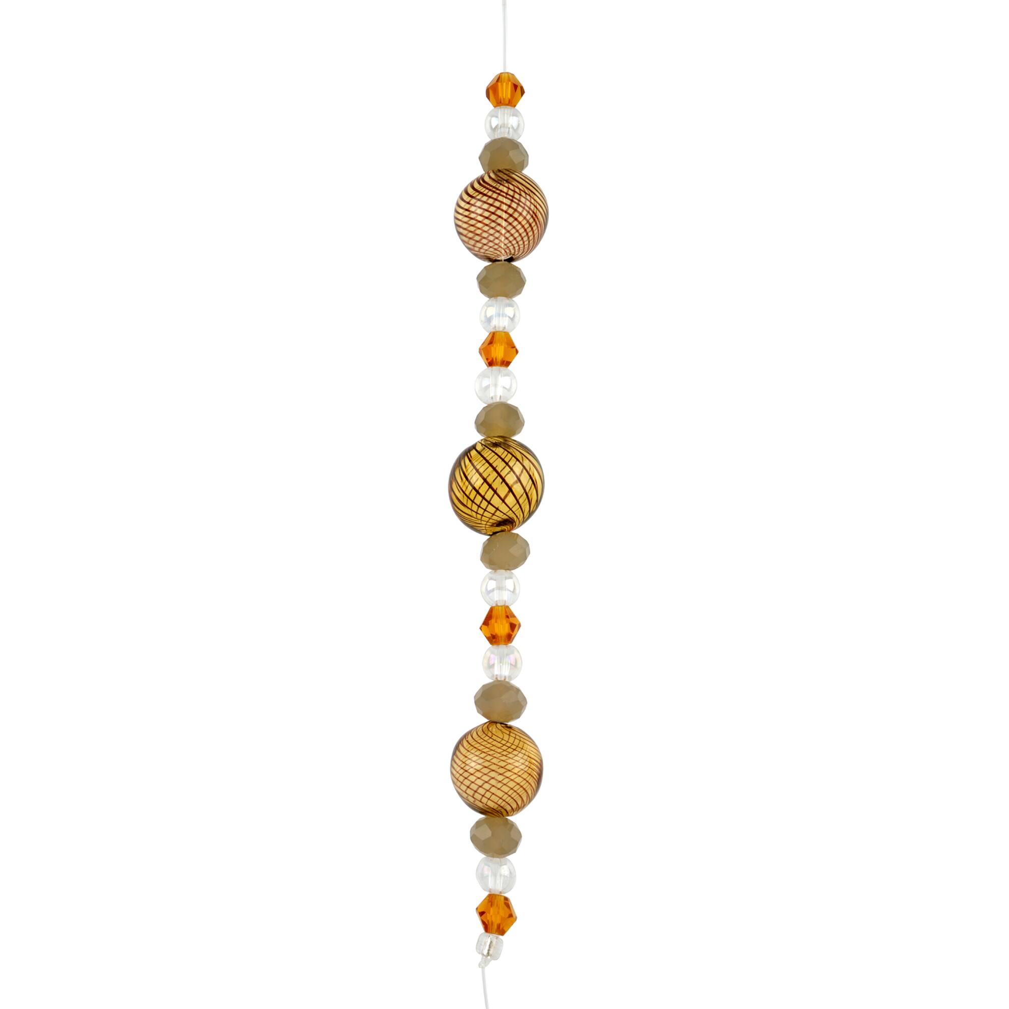 12 Pack: Brown Lampwork Glass Stripe Round Beads by Bead Landing™